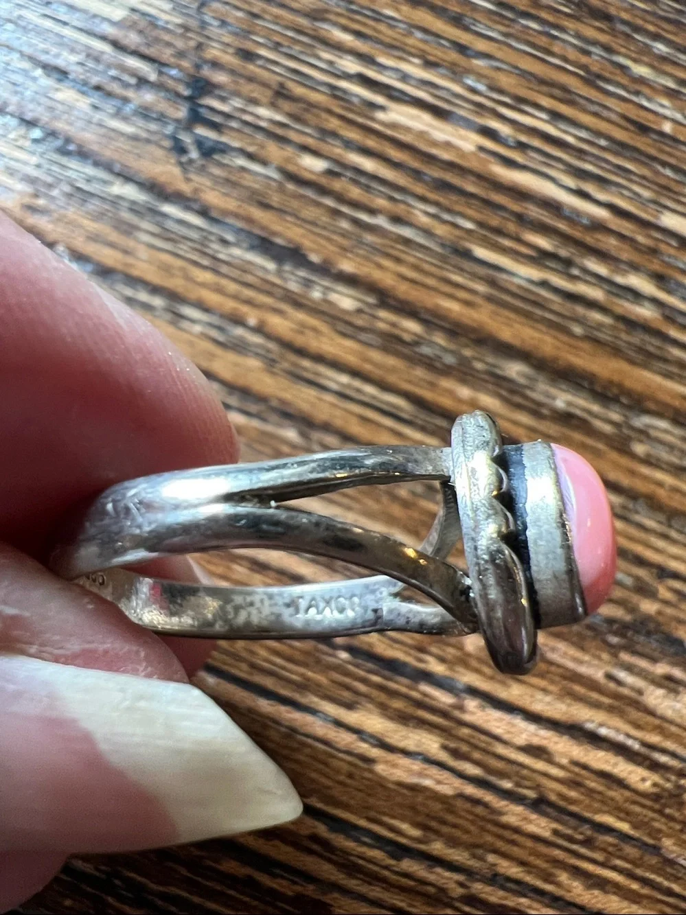 Taxco Sterling Silver signed Coral ring size 7.75